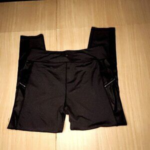 Xersion Womens Plus  Black Grey Chevron Athletic Leggings Faux Leather Detail OX